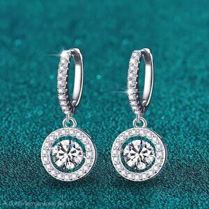 Certified 1ct. t.w. Moissanite Diamond Cushion Halo Drop Hoop Earrings NEW